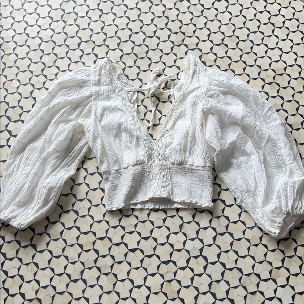 White lace crop top - ties in the back